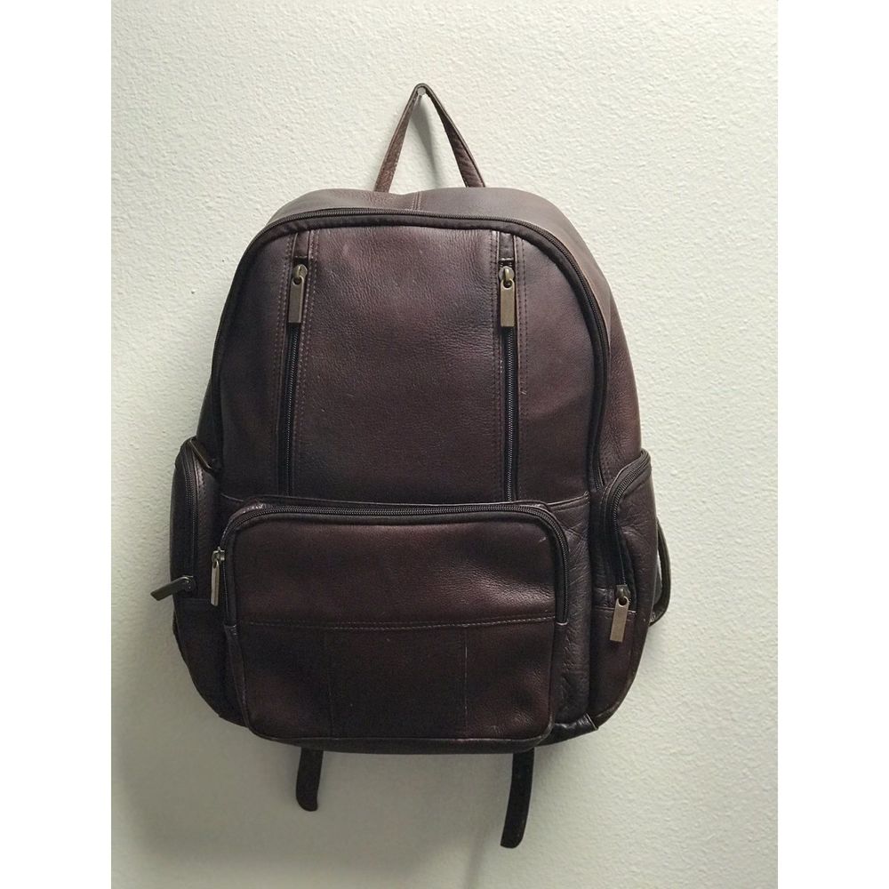 Vtg Genuine Leather Laptop Backpack - Picture 2 of 7